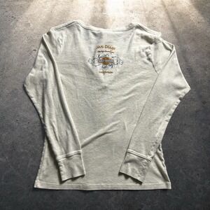 Harley-Davidson San Diego Graphic Henley Long Sleeve Top Cream Vintage Size L